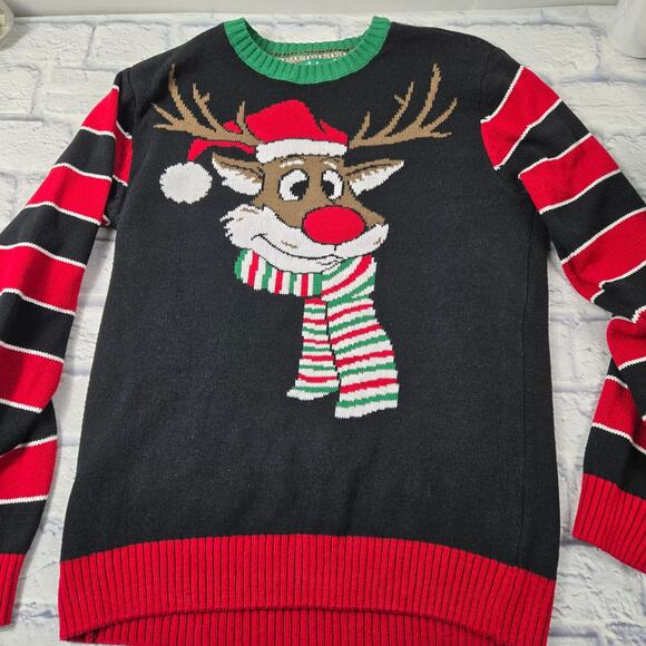 Ugly Christmas Sweater Reindeer Red Nose Backside Kisses Men's size Medium - Picture 13 of 16
